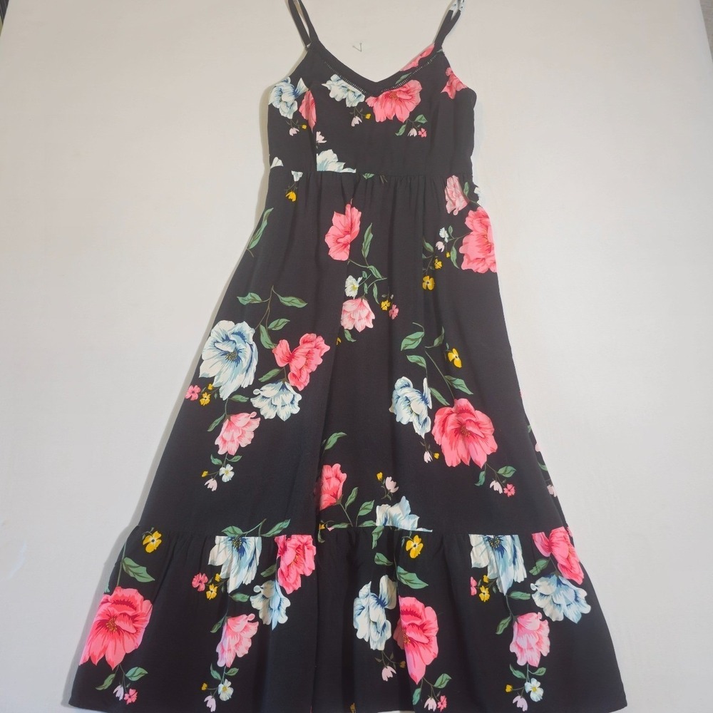 Old Navy Cami Dress Womens S Black Floral Pleated Whimsigoth Cottagecore